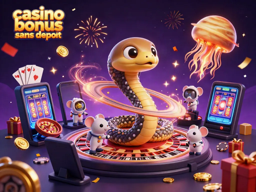 Gagnez des tours gratuits avec un casino bonus sans dépôt stratégique sur cette illustration colorée.