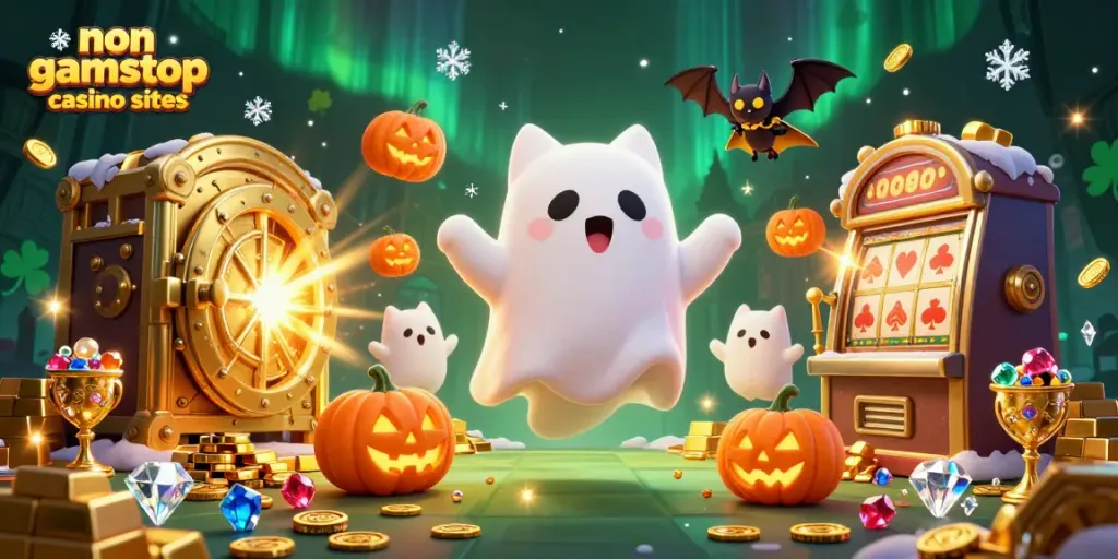 Engaging scene showcasing non gamstop casino sites featuring a ghost cat and gambling elements.